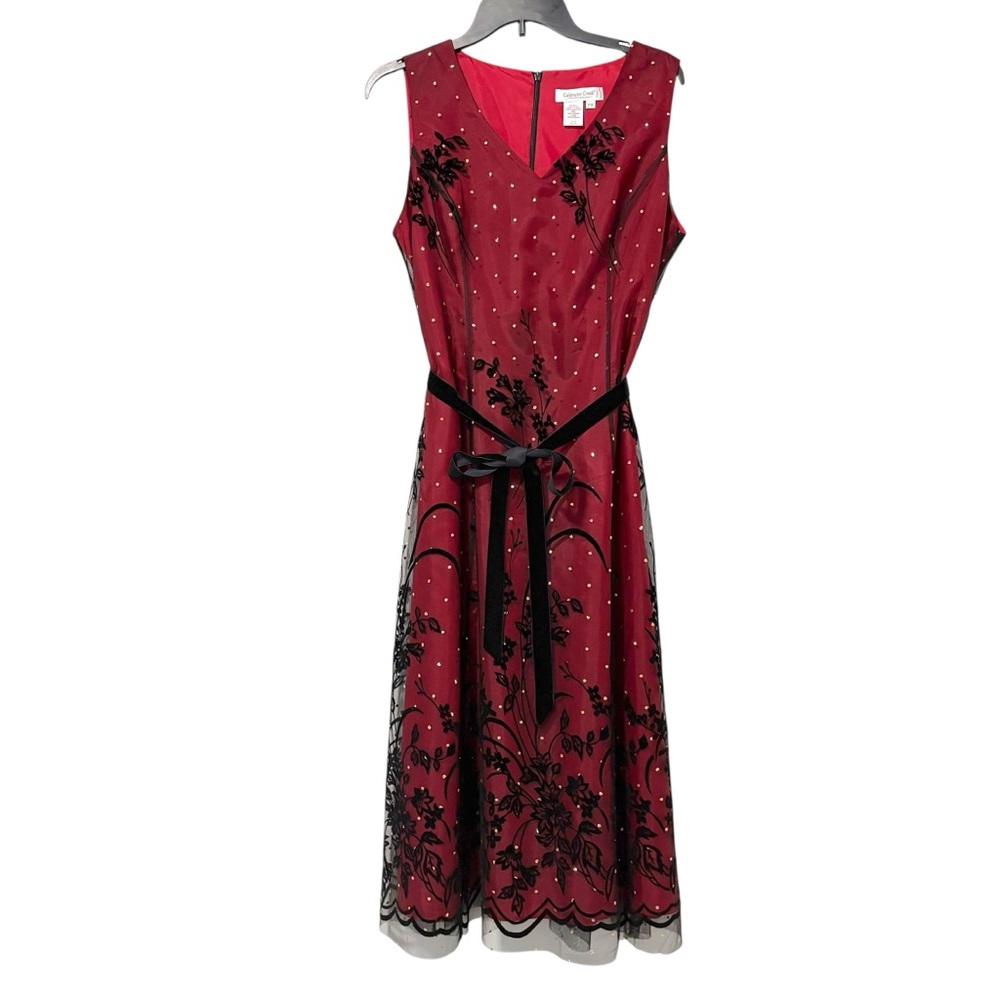 Vintage P14 Red Black Velvet Burnout Whimsigoth Goth Glam‎ Grunge Formal Dress